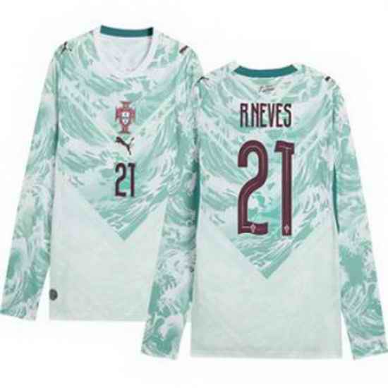 Men 21 Portugal Replica Ruben Neves Long Sleeve Away Jersey   2